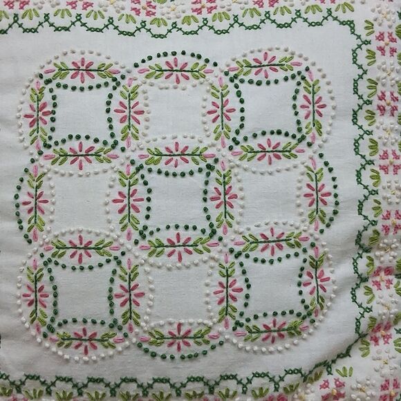 Hand crafted Embroidered Floral Ruffle 16" Square Pillow - Picture 2 of 5